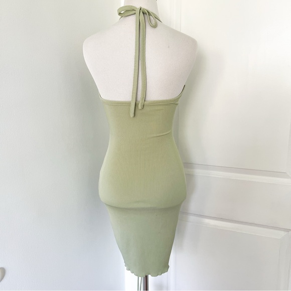 Princess Polly Halter Sage Green Mini Dress with Adjustable Ruching - Size 6 - Picture 3 of 5